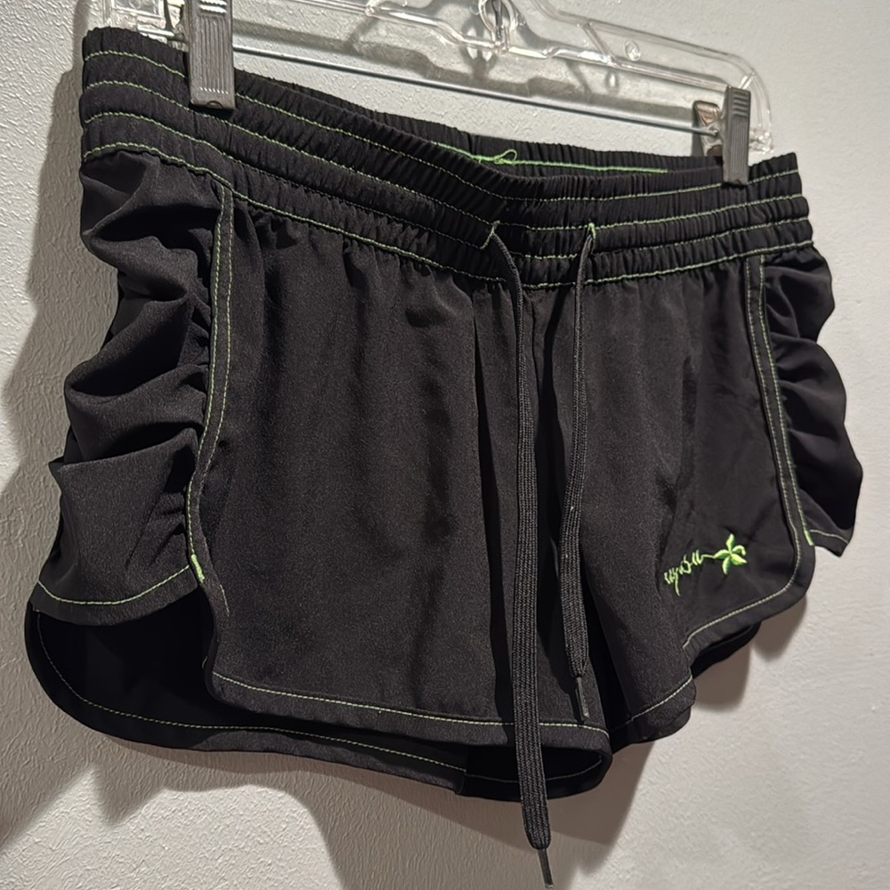 Raya Sun Black Swim Surf Athletic Shorts with Green Accents Velcro Back Pocket - Picture 4 of 8